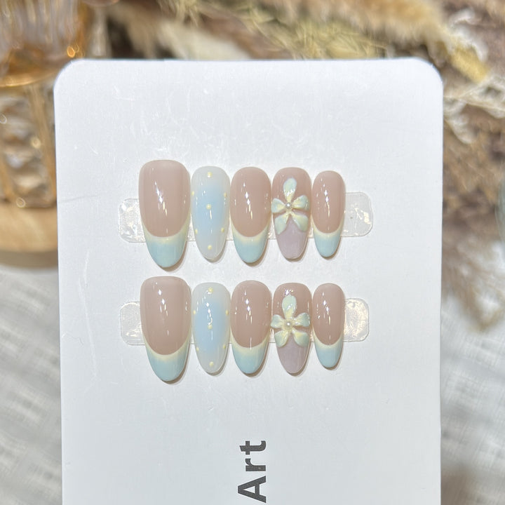 Elegant Press-On Nail Art Set with Floral and Ombre Design Kalsten