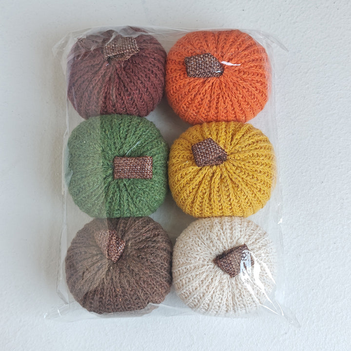 Knitted decorative pumpkin set handcrafted autumn table decor