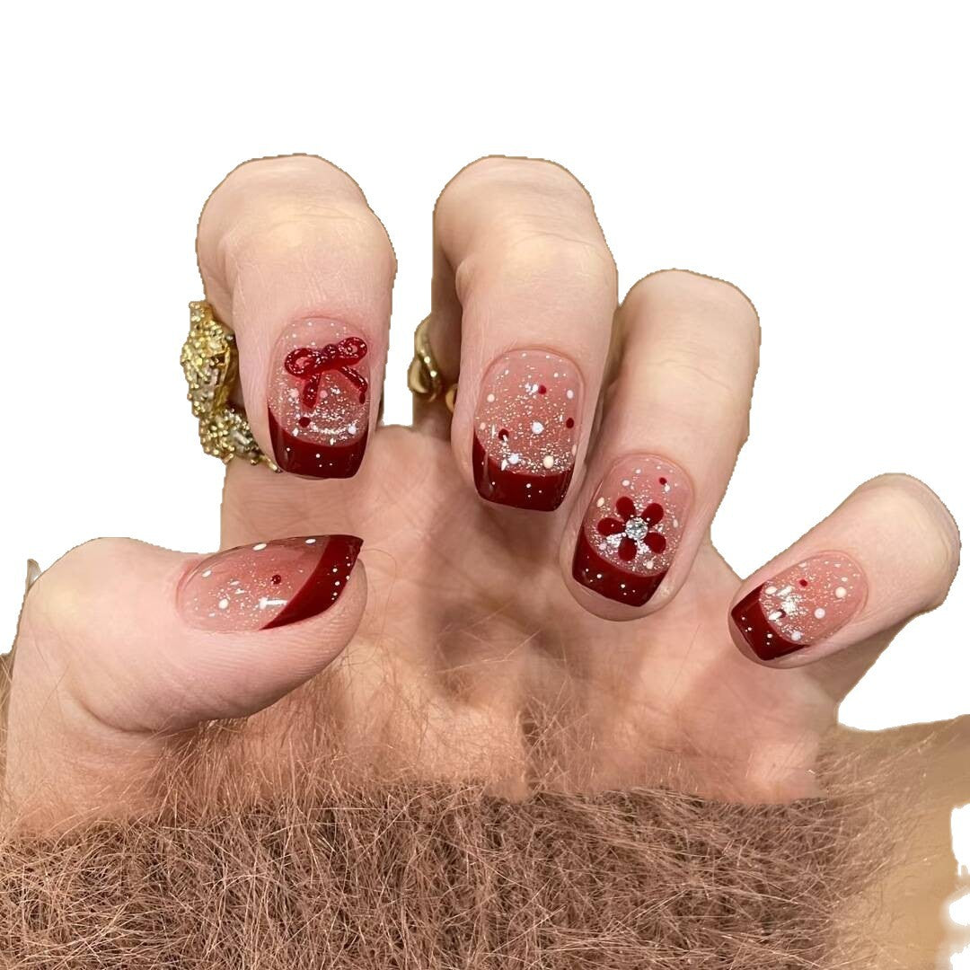 Artistic French Tip Decorative Press-On Nails Kalsten