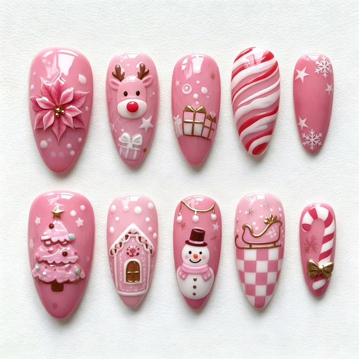 Festive Holiday-Themed Press-On Nail Art Set