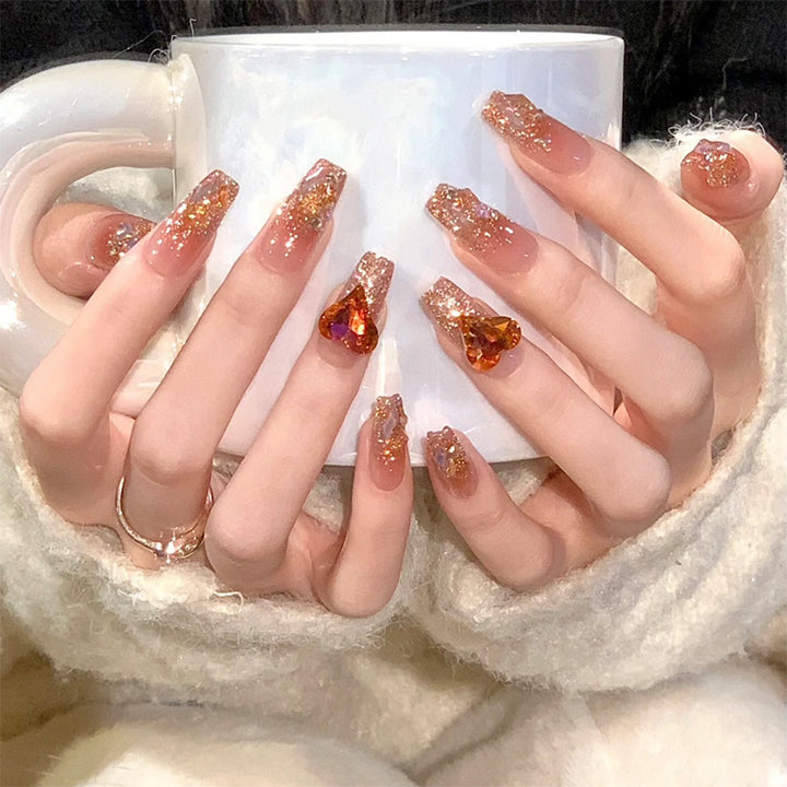 Artificial nail set with glitter and heart accents Kalsten