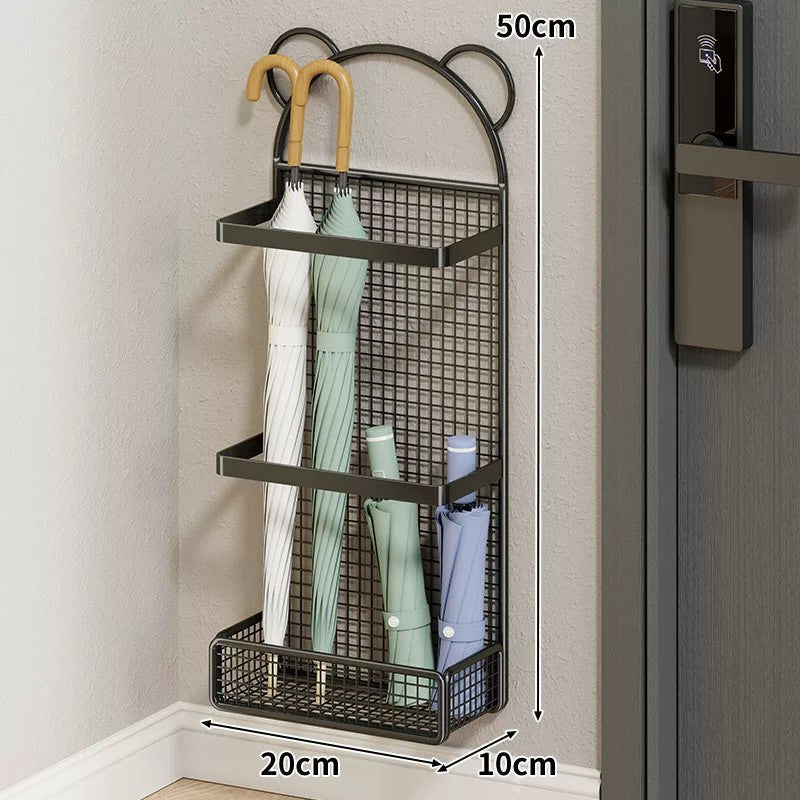 Wall-Mounted Slim Vertical Umbrella & Folding Umbrella Holder with Drip Tray