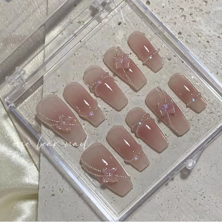 Decorative Press-On Nail Set with Crystal Accents