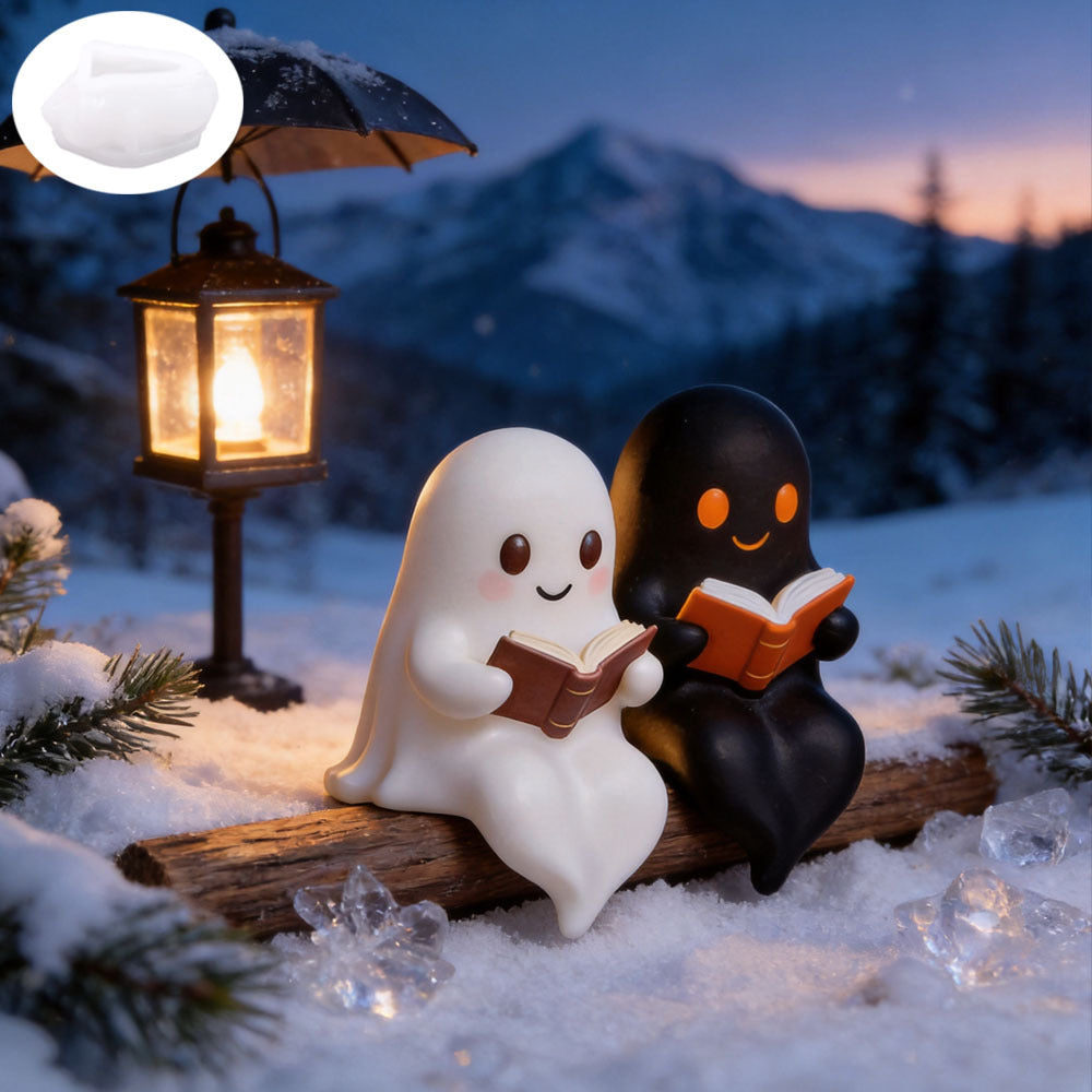 Silicone casting mold for miniature ghost resin figures with book detail