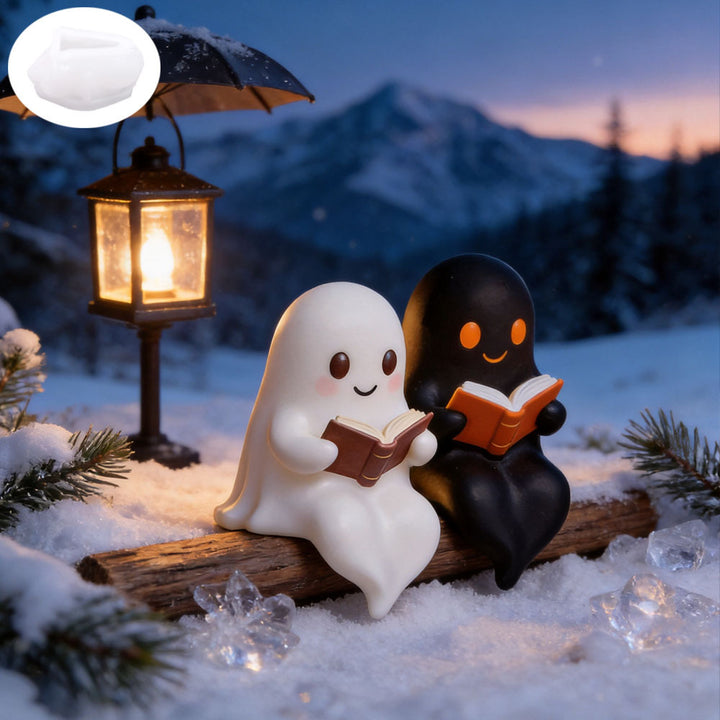 Silicone casting mold for miniature ghost resin figures with book detail