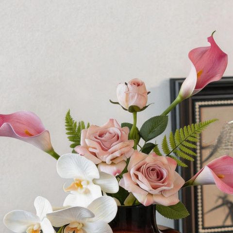 Realistic Floral Arrangement in Decorative Vase
