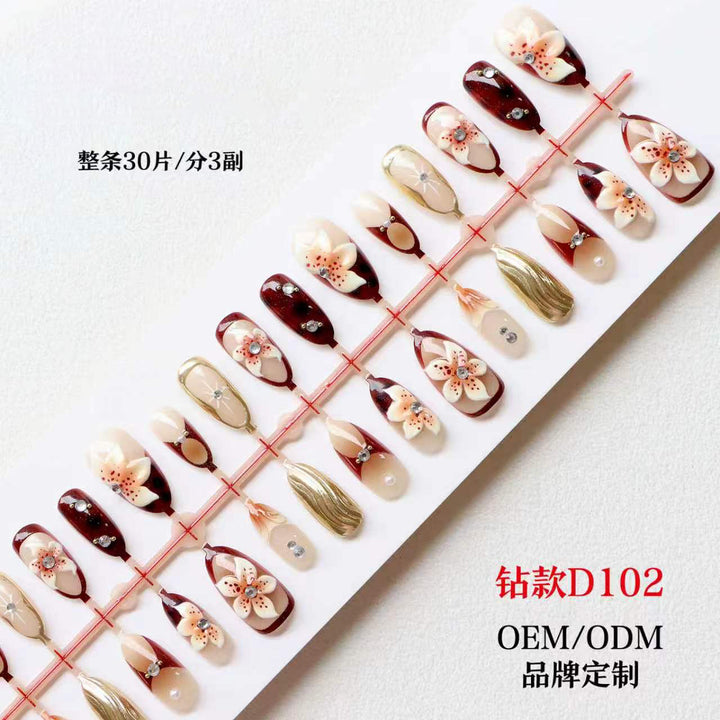Artistic Press-On Nail Set with Floral Accents Kalsten