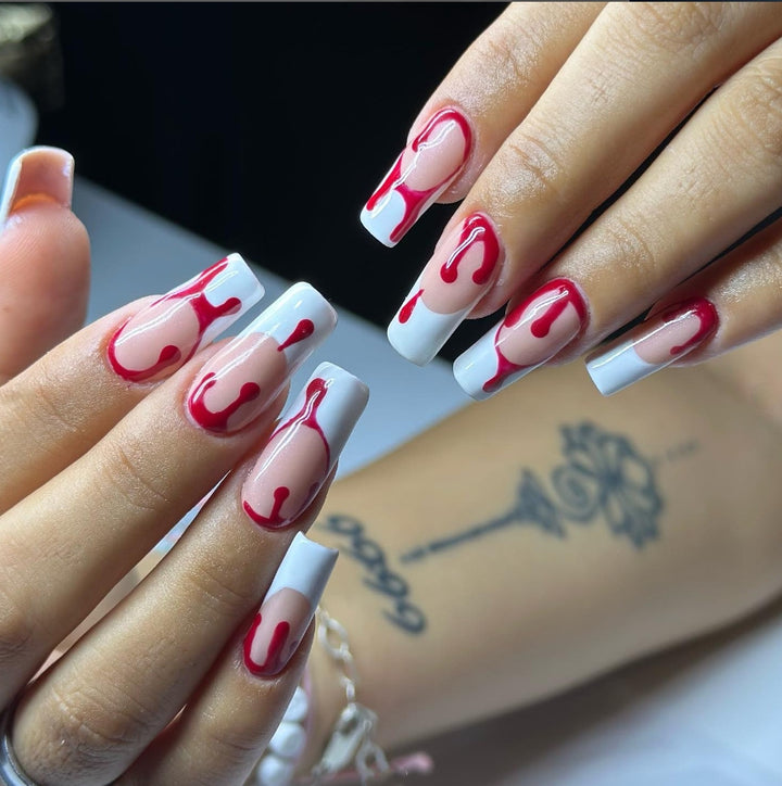 Artistic Press-On Nail Design with Dripping Effect Kalsten