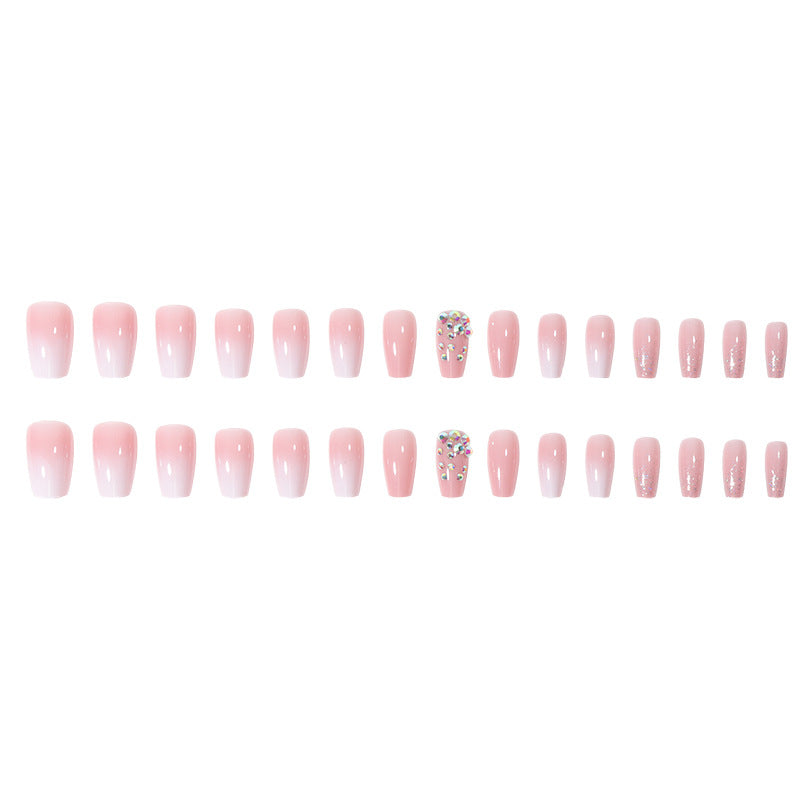 Glamorous Long Press-On Nails with Rhinestone and Gradient Design Kalsten