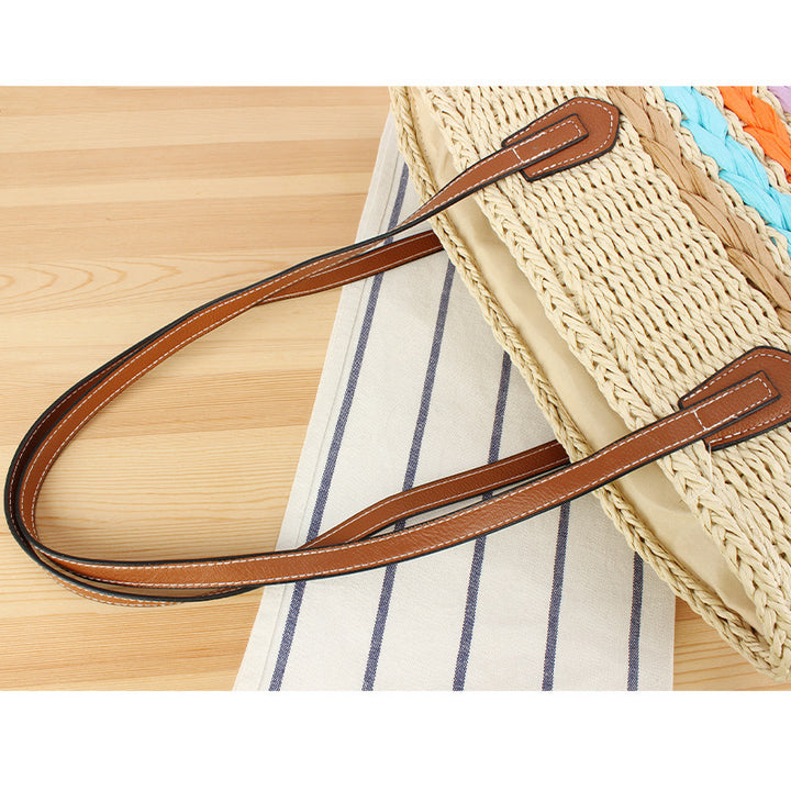 Leisure Beach Bag Made of Woven Natural Material with Colorful Decor Kalsten
