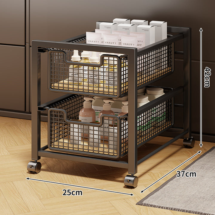 Under-Cabinet Sliding Three-Tier Mesh Basket Organizer with Removable Bins