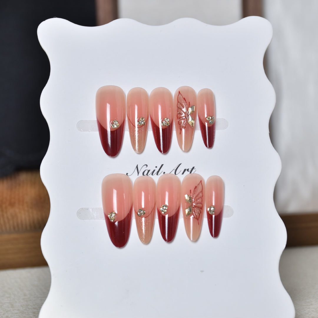Elegant Floral and Gradient Press-On Nail Extensions Kalsten