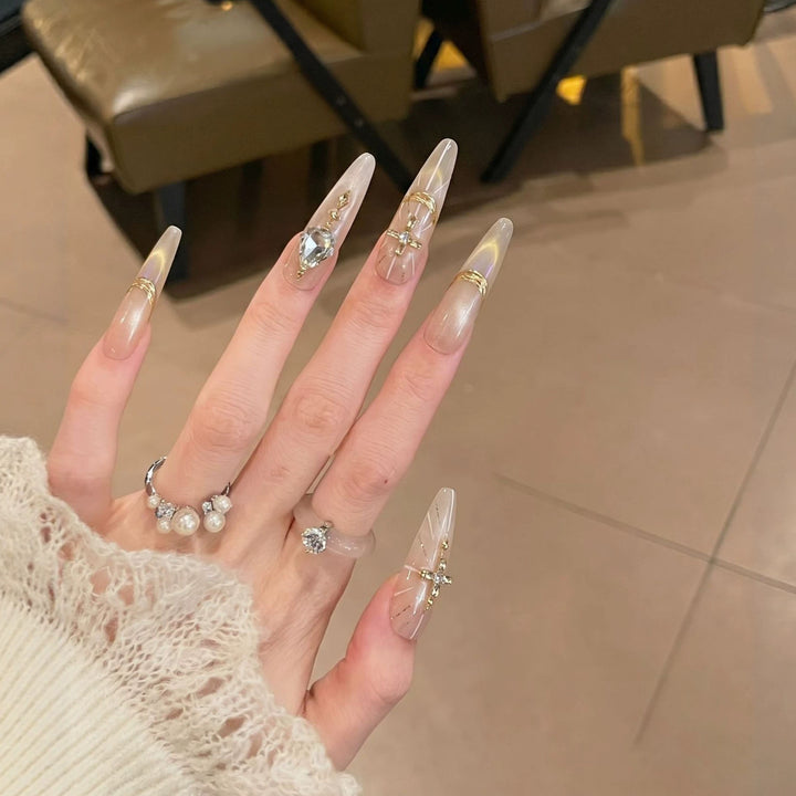 Premium Stiletto Press-On Nail Art Set with Gemstone Accents Kalsten