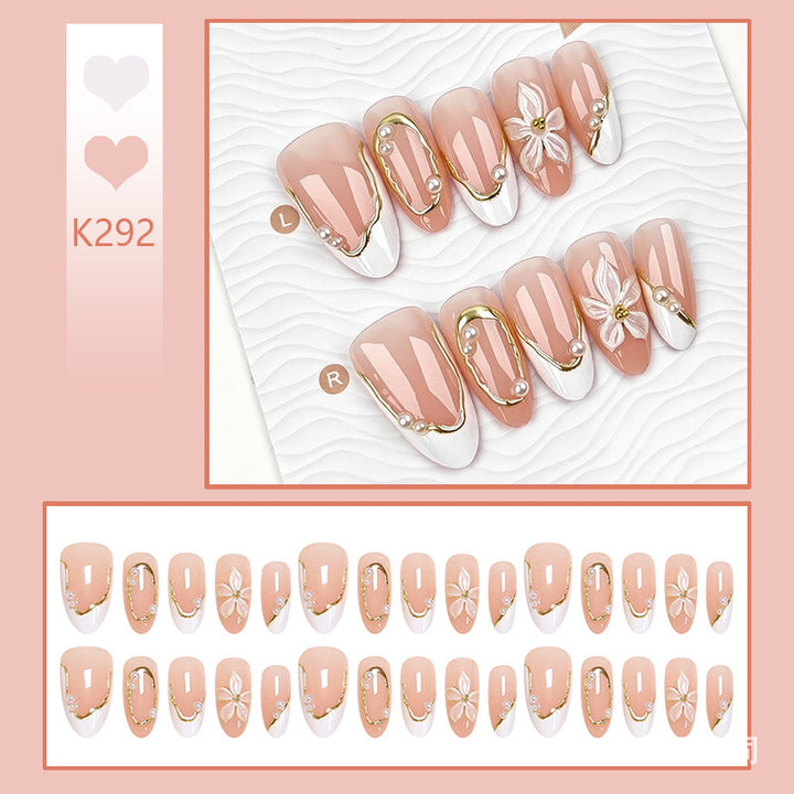 Artificial nail set with elegant floral design and glamorous 3D applications Kalsten