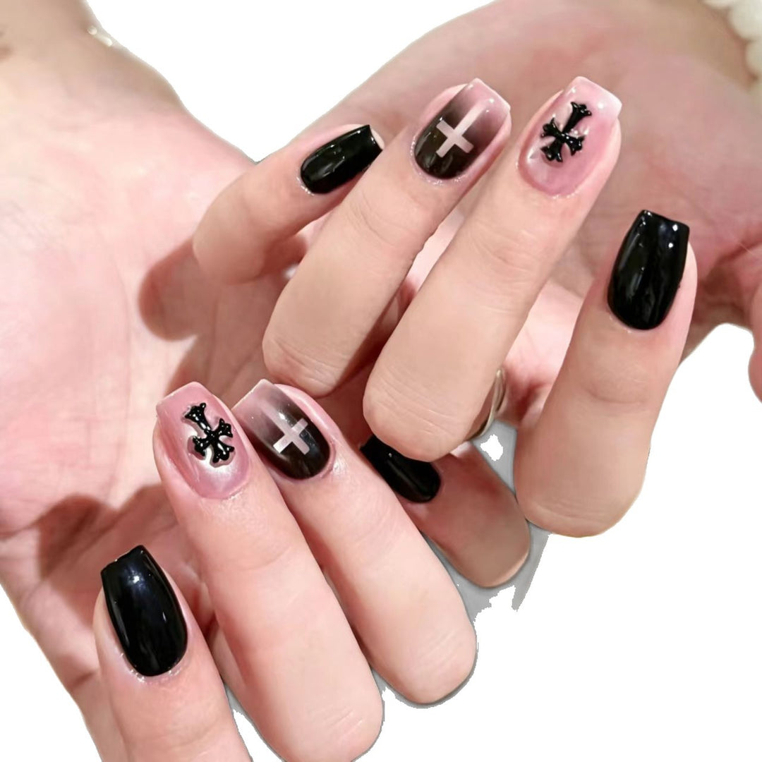 Trendy Cross-Design Press-On Nails