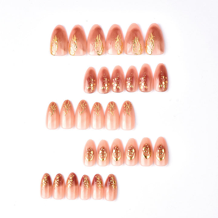 Elegant Gold-Accented Press-On Nail Art Set Kalsten