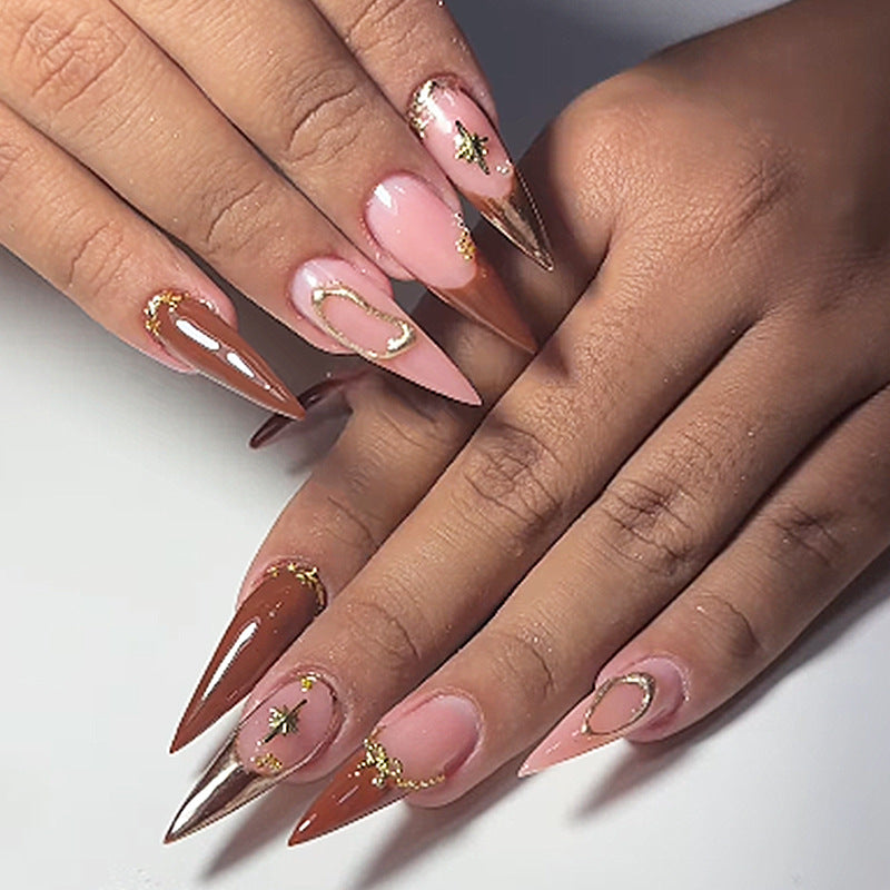 Elegant Decorative Press-On Nail Set with Gold Accents kalsten