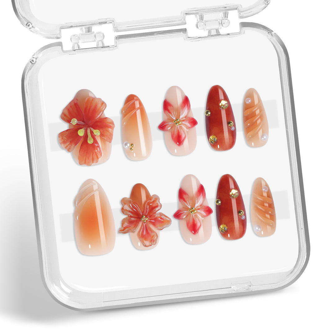 Artificial nail set with handcrafted flower designs Kalsten