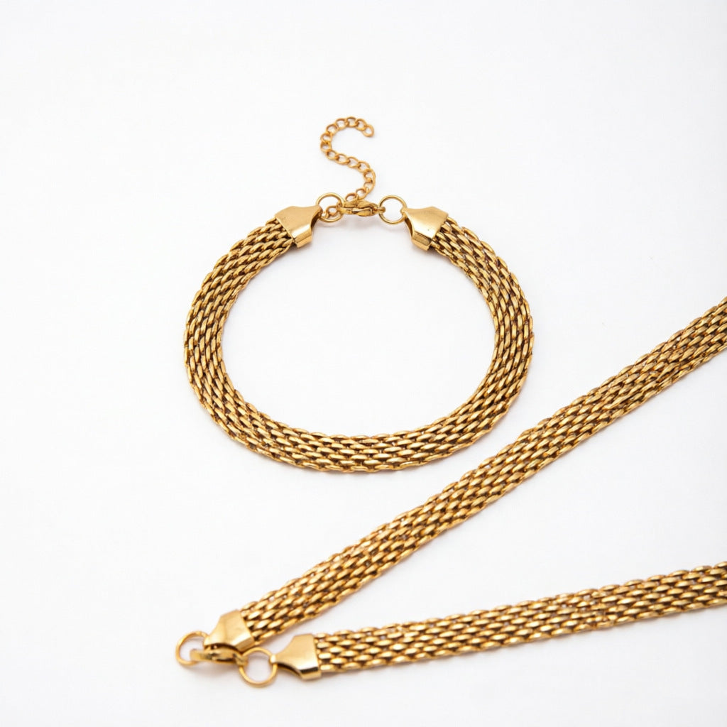 Textured Woven Chain Jewelry Set Kalsten