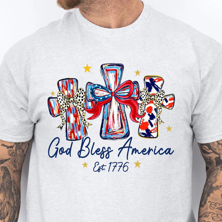 Women's nan patriotic graphic cotton tee with cross ribbon print Kalsten