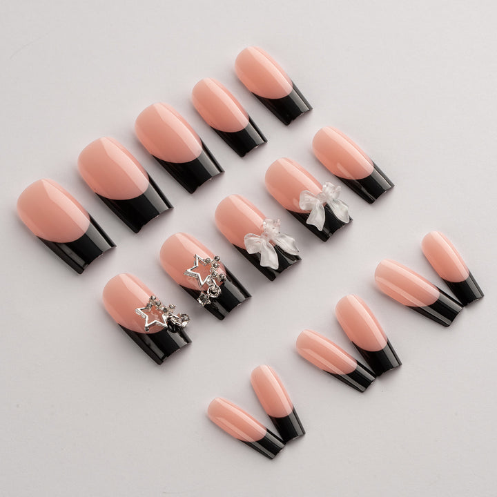 Glamorous artificial nail set with 3D bows and glitter decorations Kalsten