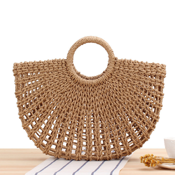 Handbag Made of Handwoven Wicker with Elegant Round Handle Kalsten