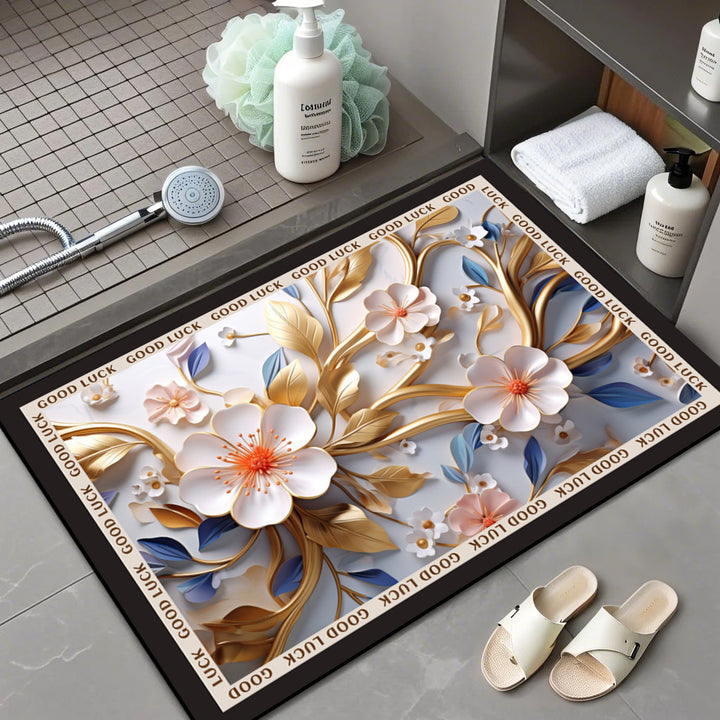 Floral Patterned Memory Foam Bath Mat Kalsten