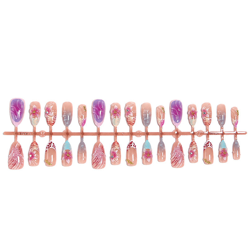 Artificial Nail Set with Floral and Glittering Accents Kalsten