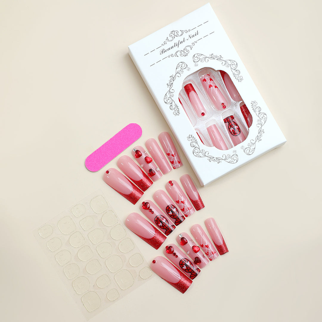Luxury Press-On Nail Set with Glamorous Heart and Glitter Designs Kalsten