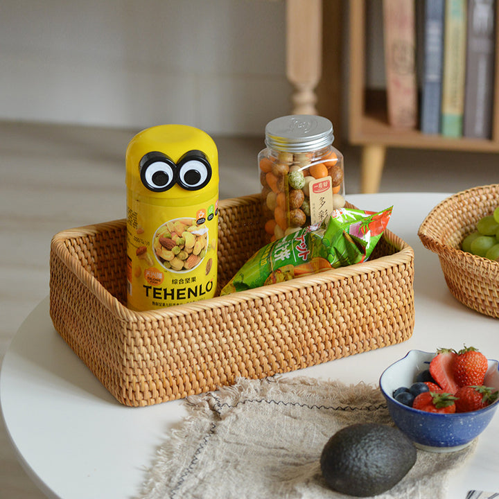 Women rectangular storage basket made of handwoven natural material Kalsten