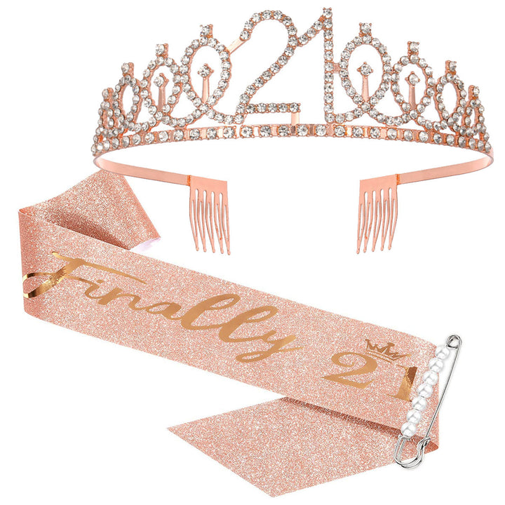 Women Crystal-Embellished Birthday Crown with Personalized Sash Kalsten