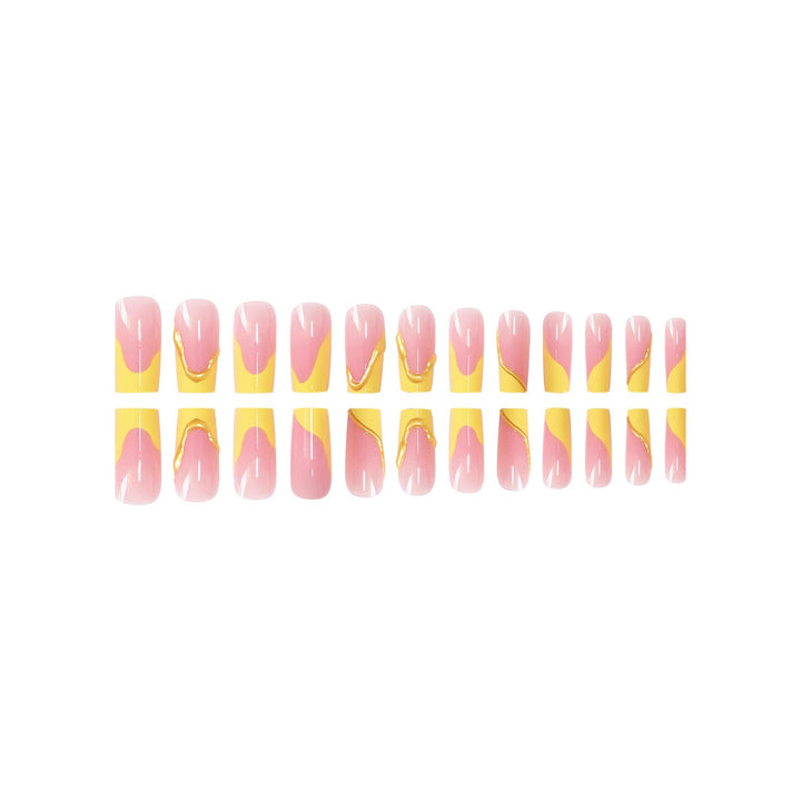 Elegant Acrylic French Tip Press-On Nails with Gold Detailing Kalsten
