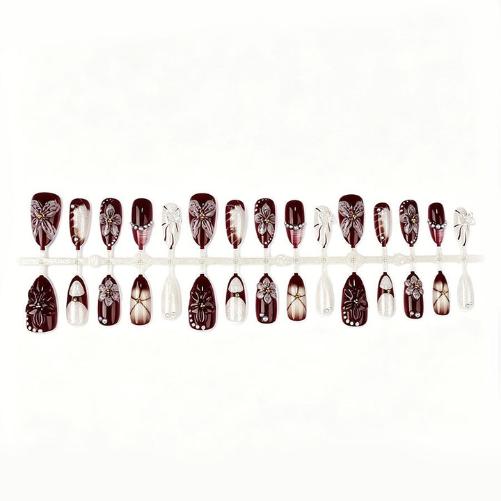 Elegant Artificial Nail Art with Floral Design and 3D Decorations Kalsten