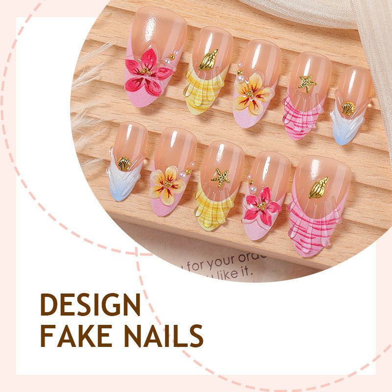 Artificial nail set with floral patterns and sparkling accents Kalsten