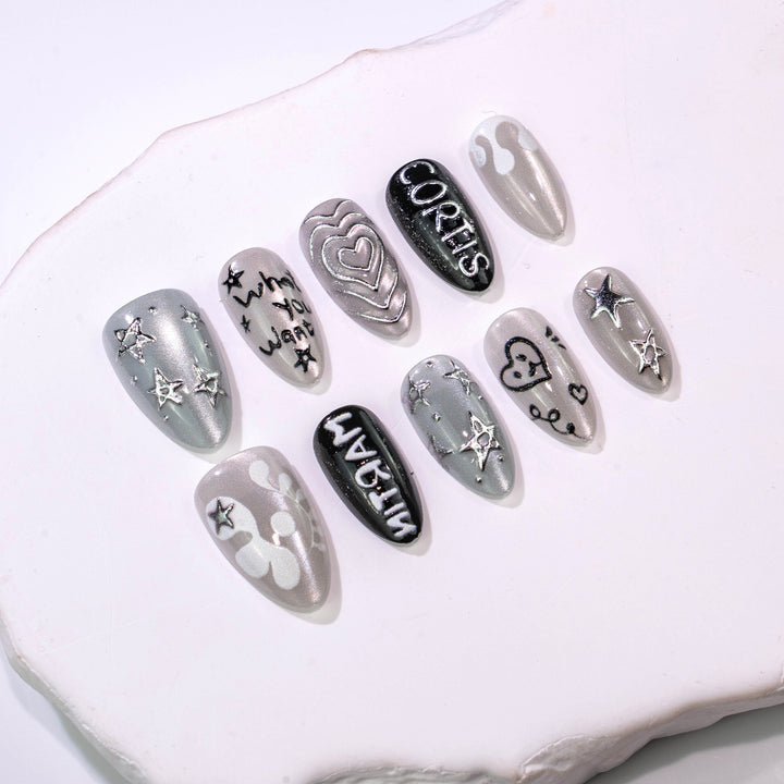 Artistic Press-On Nail Art Set with Custom Designs Kalsten