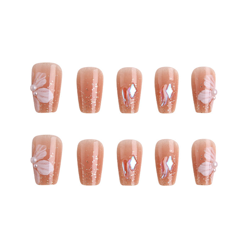 Artificial nail set with floral and glittering accents Kalsten