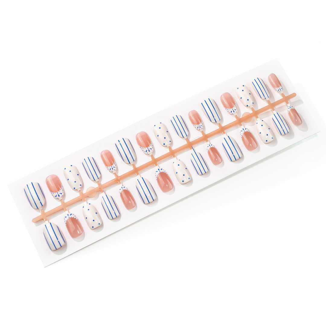 Elegant Artistic Press-On Nail Set with Geometric Patterns Kalsten