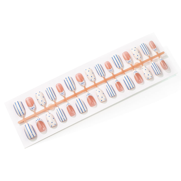 Elegant Artistic Press-On Nail Set with Geometric Patterns Kalsten