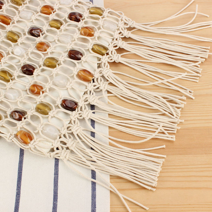 Hand-knotted shoulder bag with decorative beads and fringes Kalsten