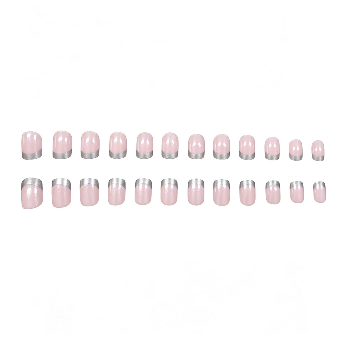 Elegant Silver-Tipped Acrylic Nail Set Kalsten