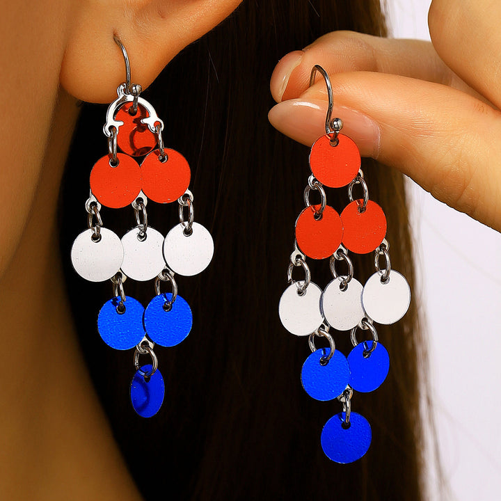 Women's nan patriotic novelty dangle hook earrings with laser-printed wooden fireworks charm Kalsten