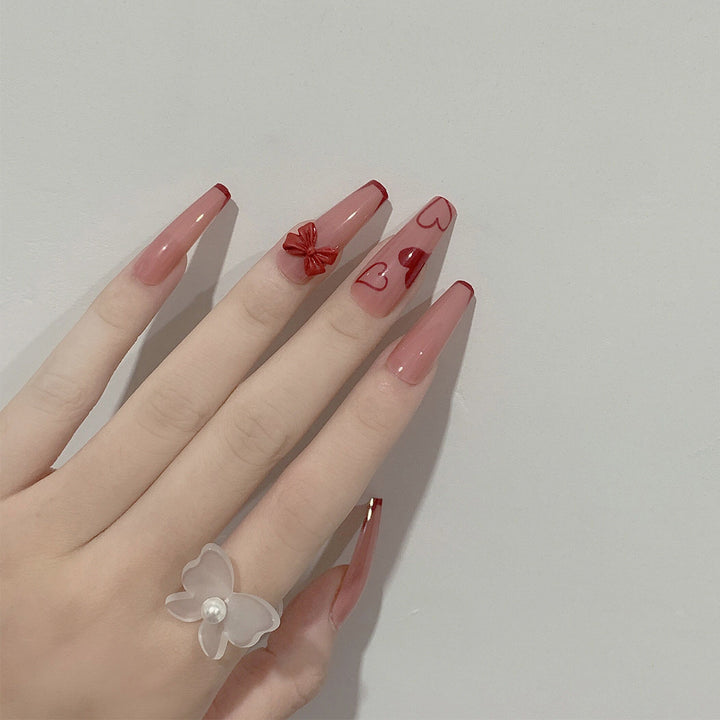 Elegant Artistic Nail Extensions with Romantic Heart Designs Kalsten