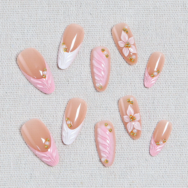 Artificial nail set with filigree floral design and elegant glitter Kalsten
