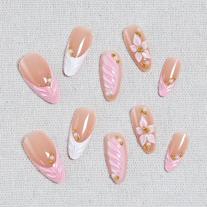 Artificial nail set with filigree floral design and elegant glitter Kalsten