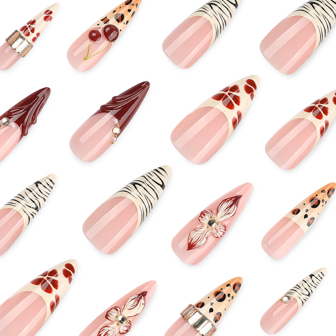 Artificial nail art with floral and animal motifs Kalsten