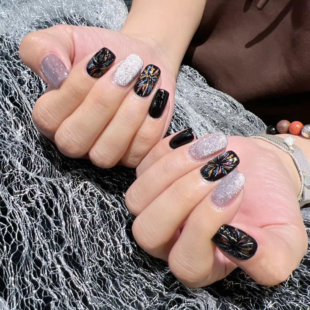 Artificial nails with glitter and floral patterns Kalsten
