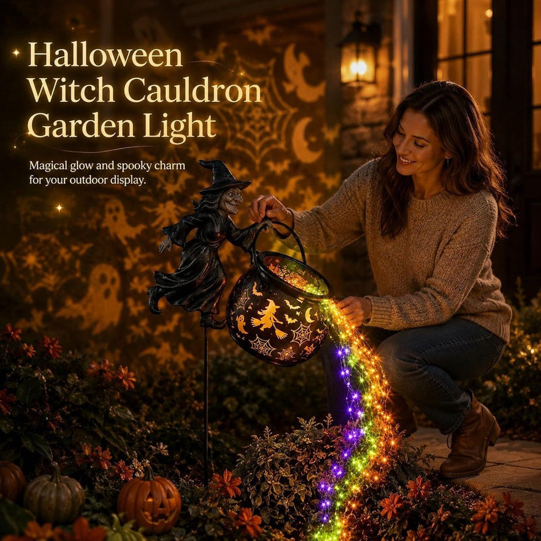 Garden decoration with illuminated witch figure Kalsten