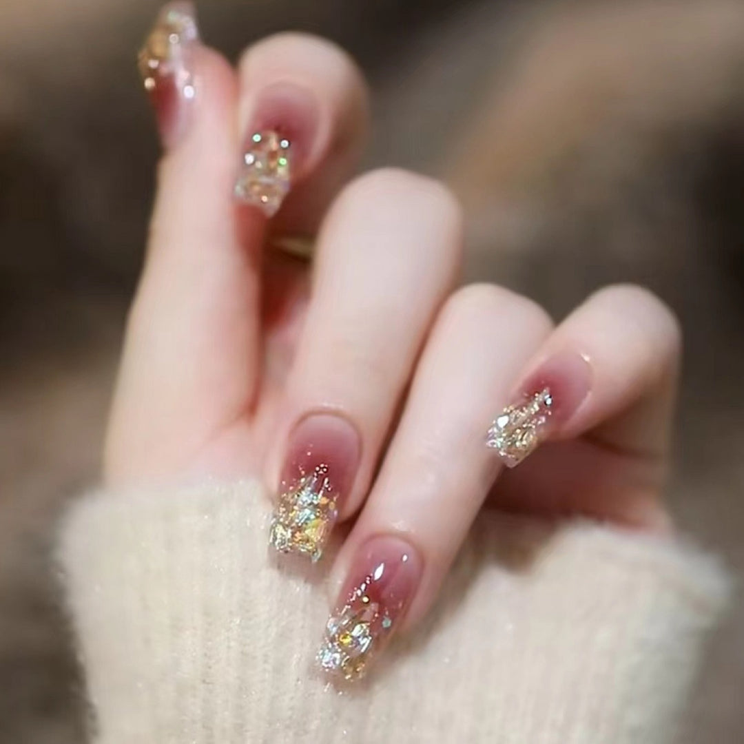 Stylish art false nails with heart design and glitter Kalsten