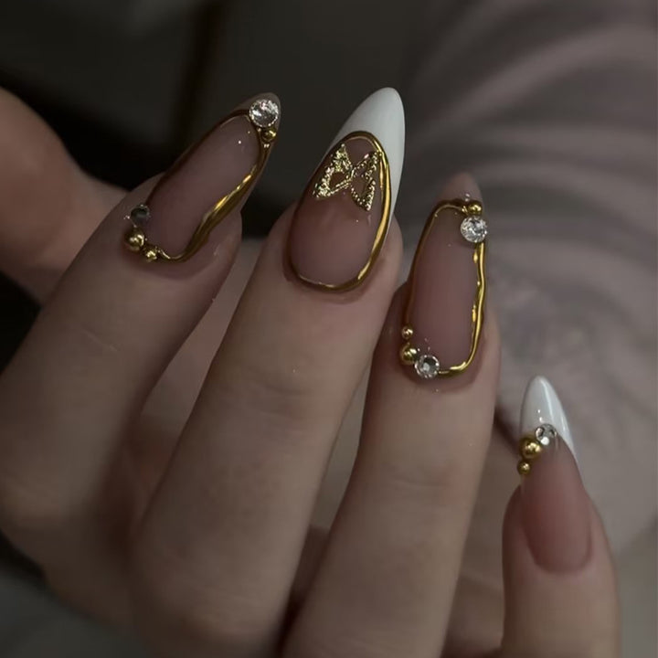 Acrylic Nail Set with Elegant Bows and Glamorous Accent Kalsten
