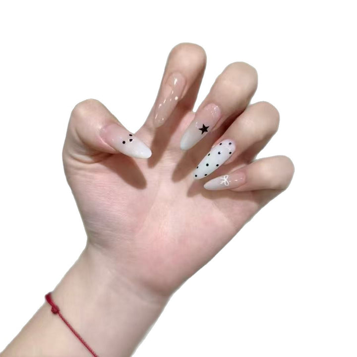 Artistic Press-On Nail Set with Star and Dot Patterns Kalsten